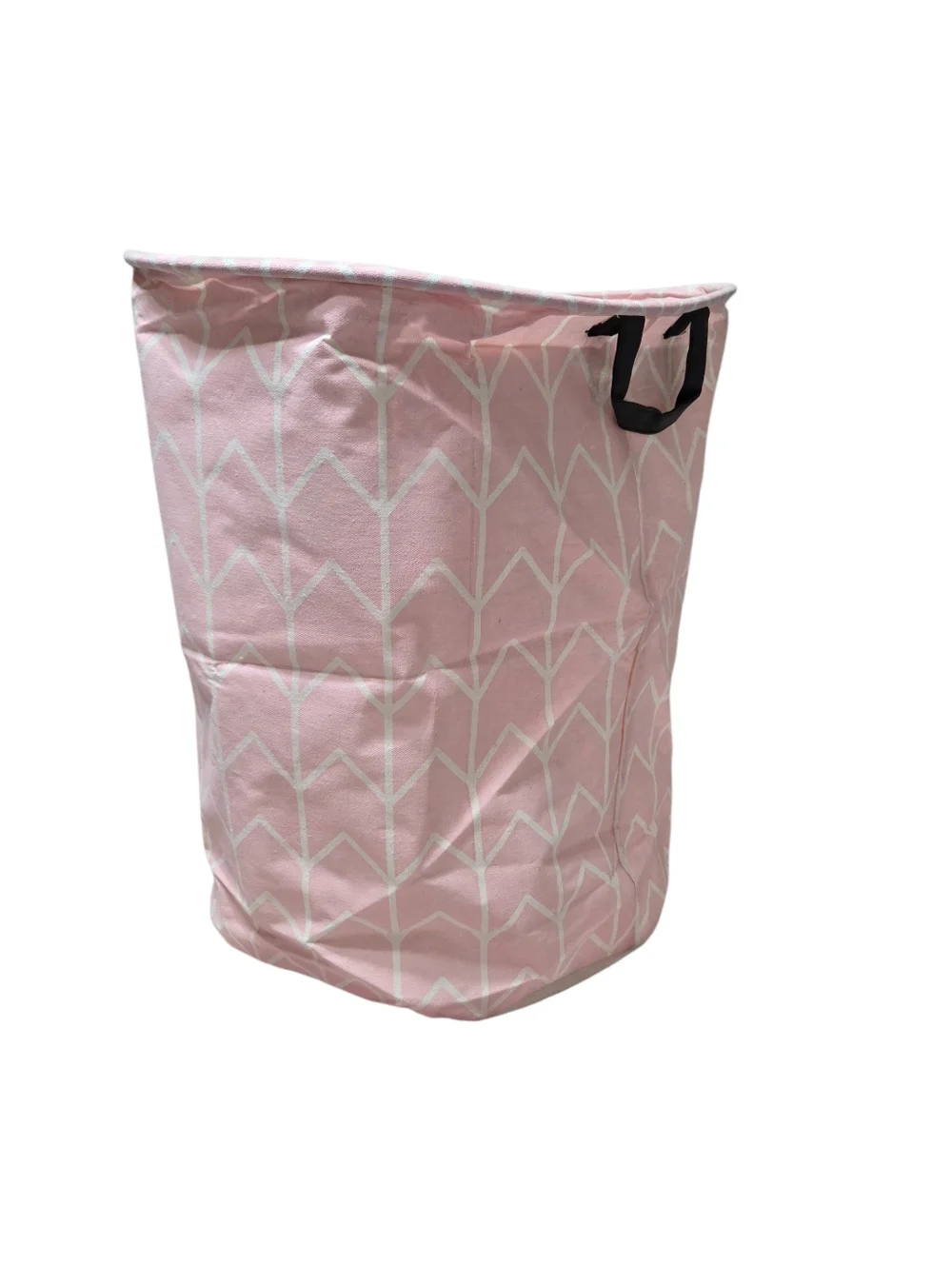 Huayee Oval Pink With White Geometric Design Storage Basket Hamper With Handles